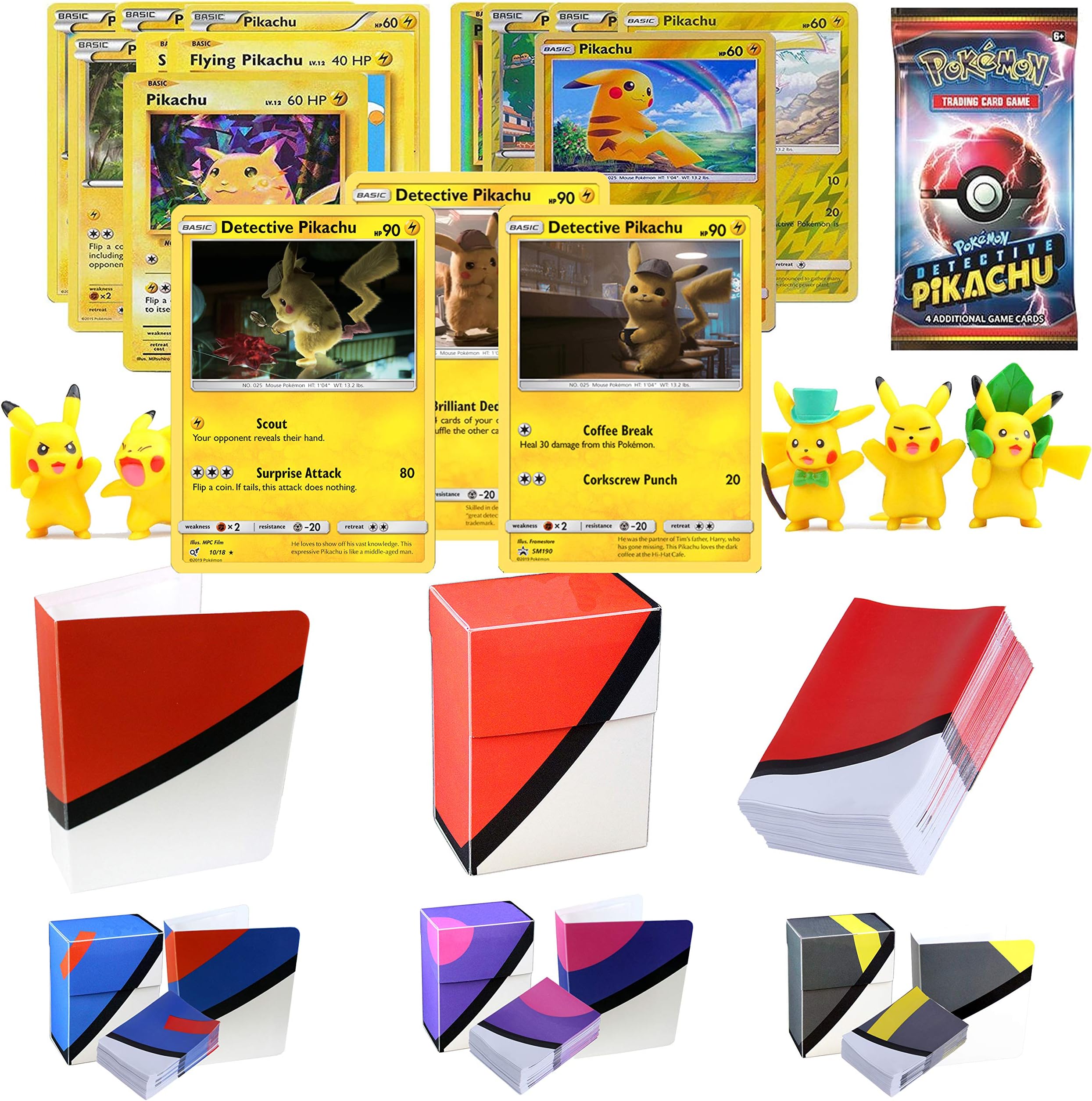 Playoly The Ultimate Detective Pikachu Card Collection with Detective Pikachu Booster Pack, Figure, Deck Box, Mini Binder and 100 Card Protector Sleeves