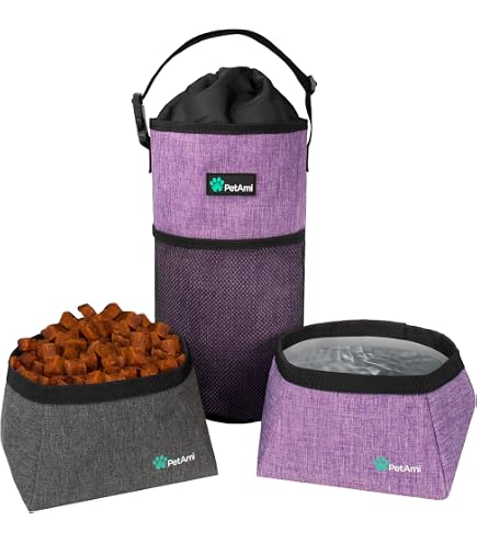 K ERATISNIK Dog Food Travel Bag - Leakproof Kibble Carrier With Handle, Small Pink Bag For Treats On Road Trips, Camping