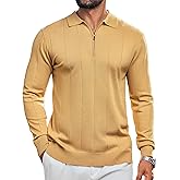 Lexiart Mens Knit Polo Shirts Long Sleeve Quarter Zip Polo Casual Fashion Slim Fit Golf Shirts
