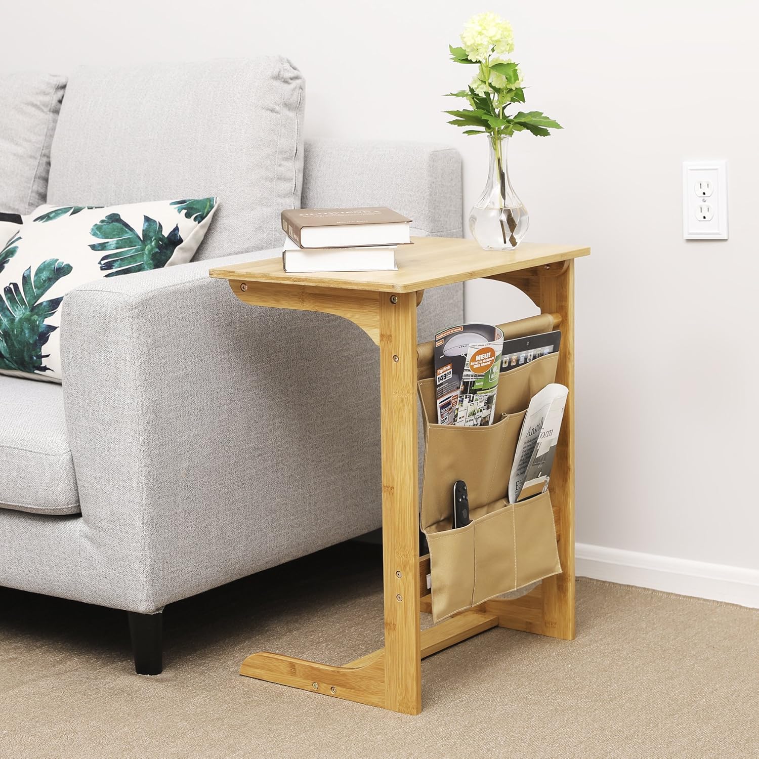 Songmics 100 Bamboo Wood Tv Tray Removable Side Snack End Couch Console Table Laptop Desk With Storage Bag For Bed Sofa Eating Writing Reading Living Room Natural Home Kitchen Furniture