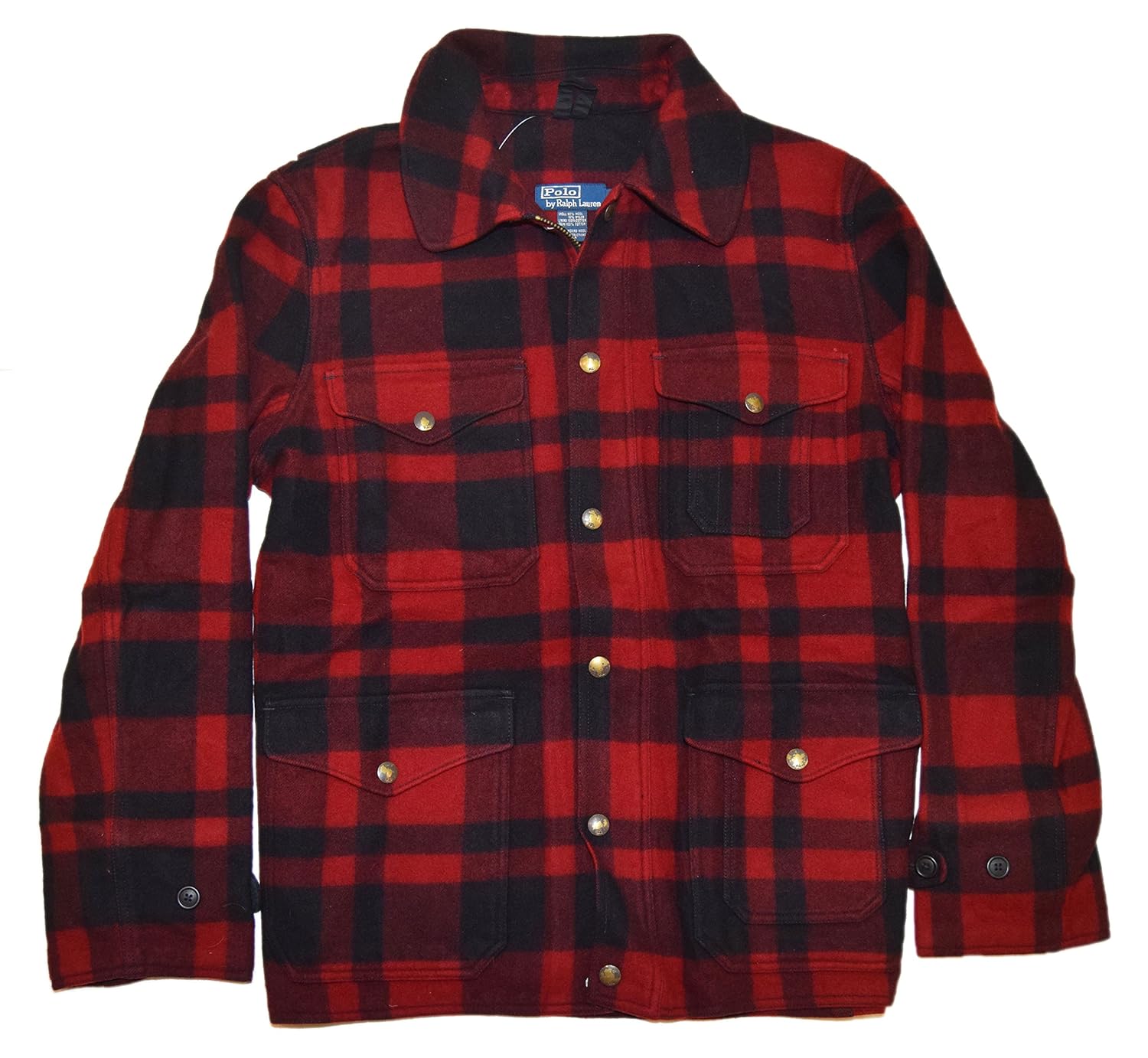 Polo Ralph Lauren Mens Merino Wool Plaid Red Black Jacket Large at