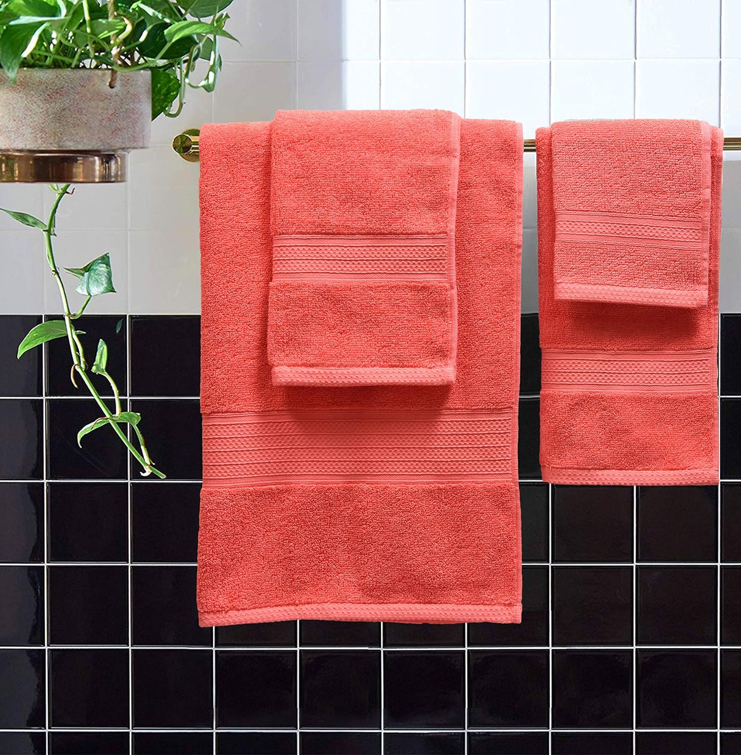 GLAMBURG 6 Piece Towel Set, 100% Combed Cotton - 2 Bath Towels, 2 Hand Towels, 2 Wash Cloths - 600 GSM Luxury Hotel Quality Ultra Soft Highly Absorbent Towel Set for Bathroom - Burgundy: Home & Kitchen