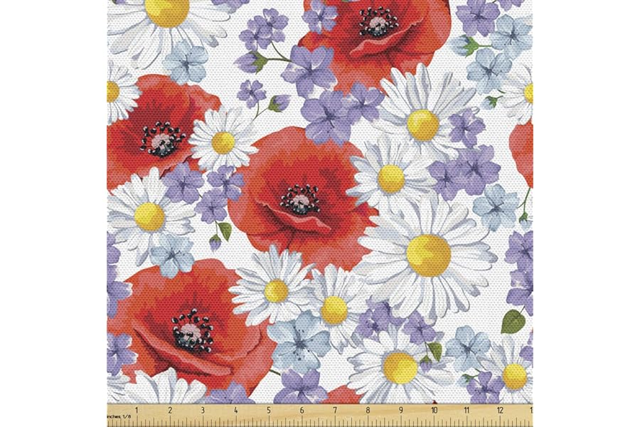 Ambesonne Flower Fabric by The Yard Purple Flowers Poppy Daisy Summer Nature Wildflowers Graphic Decorative Material for Curt