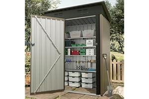 5×3FT Heavy Duty Metal Outdoor Storage - Weatherproof Garden Tool Locker - Lockable Door & Sloped Roof - Galvanized Steel for