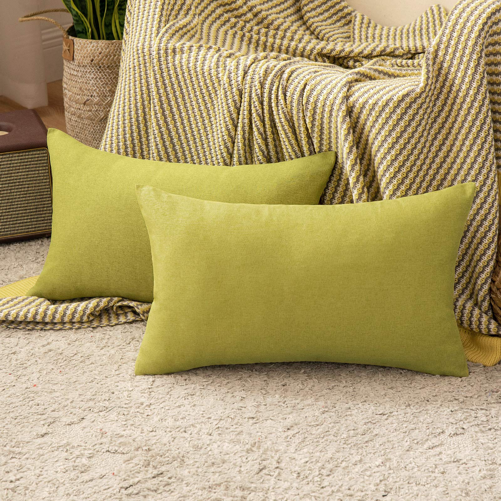 MIULEE Waterproof Outdoor Cushion Covers 12x20 Inches Set of 2 Water Resistant Decorative Throw Pillow Covers Outside for Garden Furniture Patio Couch Sofa Bed Linen Balcony, 30x50cm Green