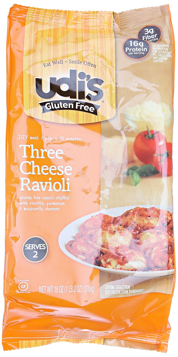 Udi's Gluten Free Gourmet Three Cheese Ravioli Skillet Meal, Family Size, 1 Pan Meal, Ready in 10 Minutes, 18 Ounce (Frozen)