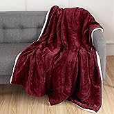 Elegant Comfort Reversible, Solid Sherpa Throw Blanket, All-Season Blanket- Super Soft, Cozy and Plush- Decorative Throw, Perfect for Lounging, 50 x 60 inches, Sherpa Throw Burgundy