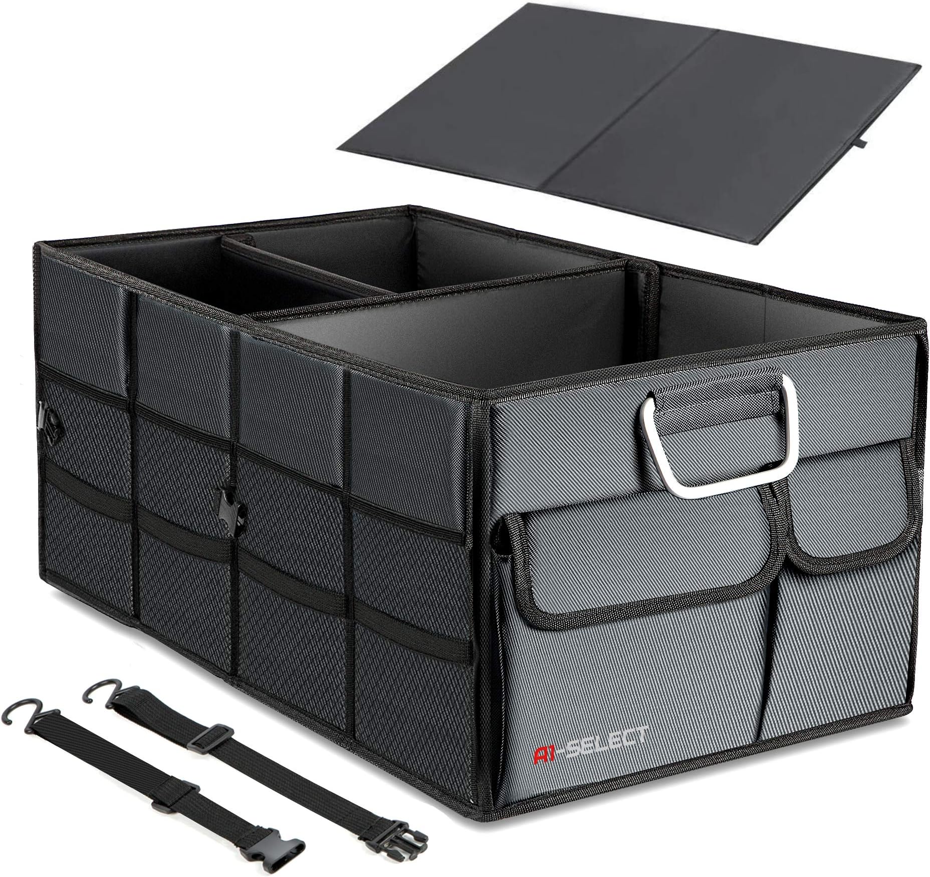 A1SELECT Car Trunk Organizer Storage - Adjustable Cargo Carrier for Vehicle, Auto, Grocery, Home, Garage (Grey)