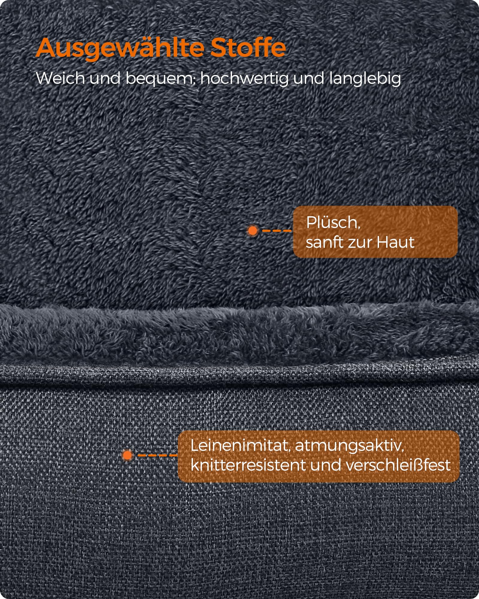 Feandrea Hundebett, Hundekissen in Leinenoptik, Hundekorb, erhöhte Ränder, rutschfeste Unterseite, Bezug abnehmbar waschbar, XXL, für extra große Hunde, 120 x 90 x 30 cm, dunkelgrau PGW013G01 4