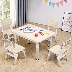 Adjustable Kids Table & Chairs Set for Ages 3-8