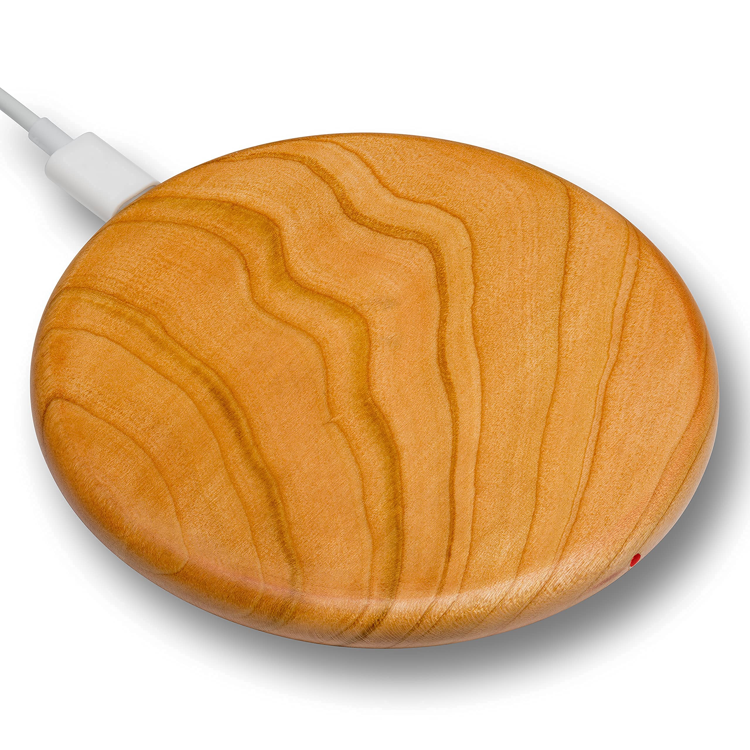 Lignum Technology.com Wooden Fast Wireless Smart Phone Charger | Real Wood Qi Charging Pad - compatible with iPhone 13/12/11/X/8, Samsung Galaxy S21/Z/Note/S20, AirPods, Sonos Roam & more (Cherry)