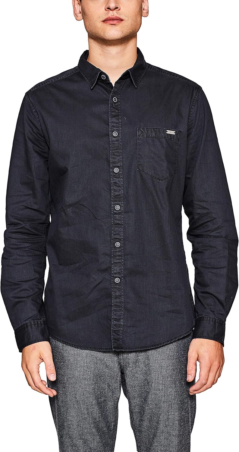 edc by ESPRIT Herren 117CC2F004 Jeans Hemd, Schwarz (Black 001), Small