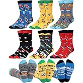 Velmitten 6 Pairs Funny Car Socks for Men Novelty Automotive Cotton Crew Socks Birthday Valentine Gifts for Car Guys Lover Husband Boyfriend