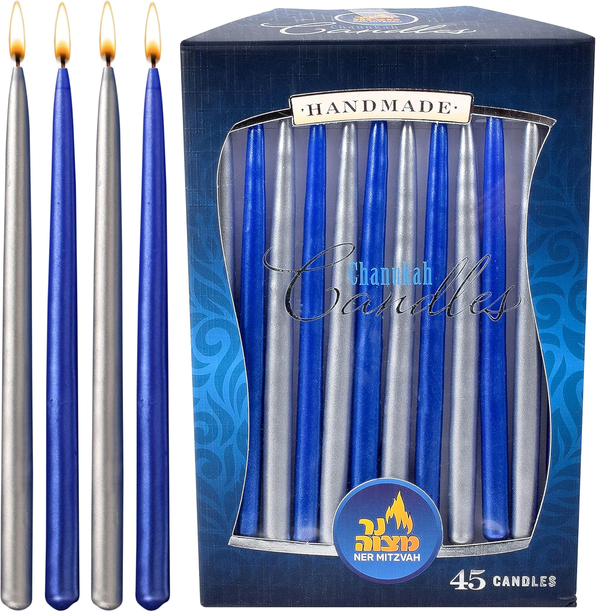 Dripless Chanukah Candles Standard Size - Metallic Blue & Silver Hanukkah Candles Fits Most Menorahs - Premium Quality Wax - 45 Count for All 8 Nights of Hanukkah - by Ner Mitzvah โ image 1