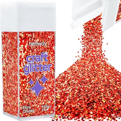 Hemway Red Holographic Glitter Shaker 130g Extra Chunky for Resin Crafting