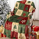 HunnmingRe Christmas Flannel Blanket Throw Red Green Checkered Blanket Christmas Tree Snowflake Soft Fuzzy Cozy Throw for Couch Bedroom Sofa Travel Bed Xmas Decor, 50 x 60 Inch