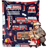Fire Truck Blanket for Boys, Fire Truck Throw Blanket for Kids, Blue Firefighter for Teens, Soft Lightweight Flannel Truck Car Blankets for Teen Men Birthday Gifts Sofa Couch Bed Decor 40x30In