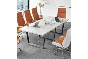 ahliss Sturdy Conference Table with Cable Management Grommets Modern Rectangle Office Meeting Table with Wood Tabletop and Metal Frame & Legs- Easy Assembly Boardroom Table (White Marble, 8 Foot)
