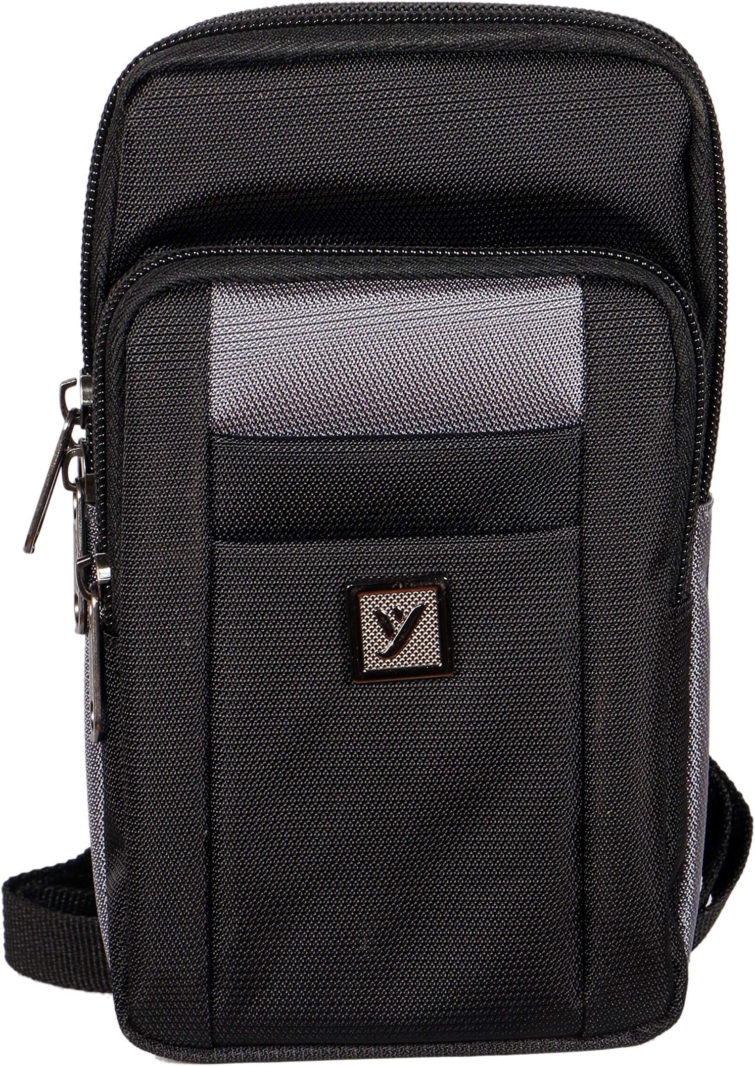 Unique Ideas Trendy Dukaan Men's Nylon Traveler Sling or Mobile Pouch Attach to Waist Belt with 3 Zips and 3 Internal Pockets (Large Grey)