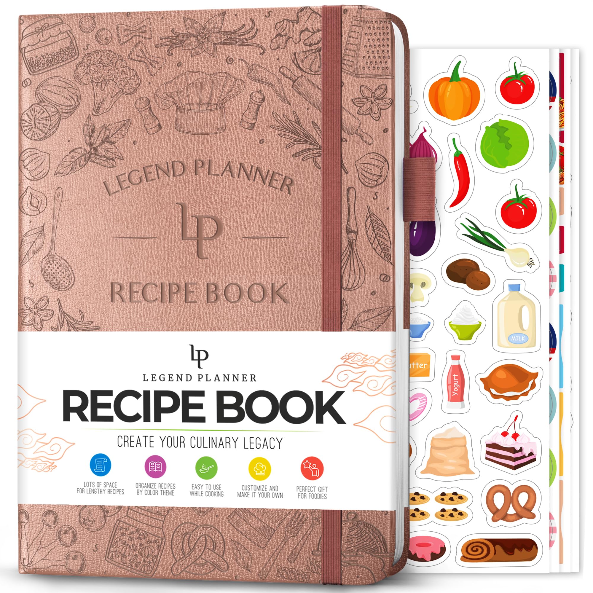 Legend Recipe Book – Blank Family Cookbook to Write In Your Own Recipes – Empty Cooking Journal – Personalized Cooking Notebook, Hardcover, A5-Sized, 58 Recipes In Total - Rose Gold