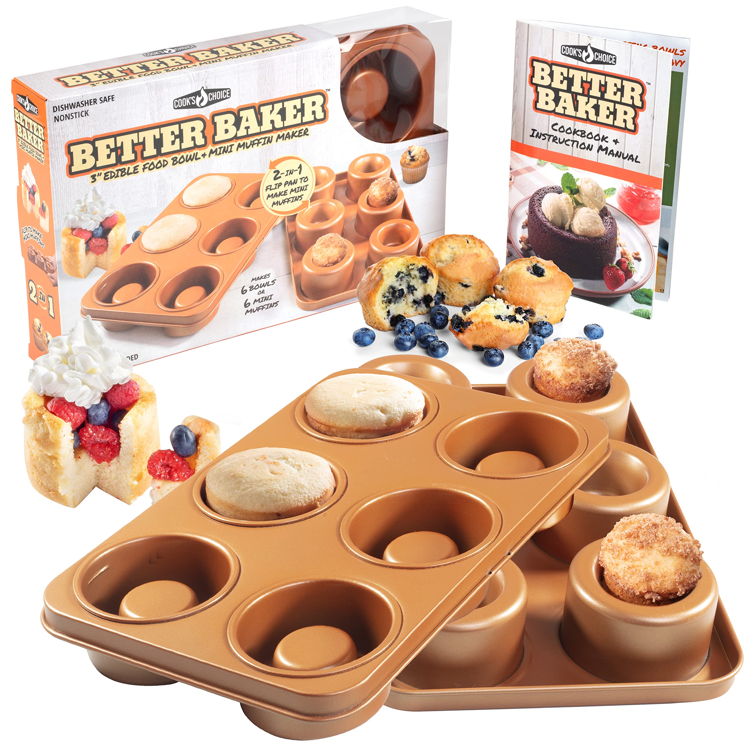 COOK'S CHOICE 2-In-1 Better Baker Edible Food Bowl & Muffin Maker- Simply Flip to Bake six 3