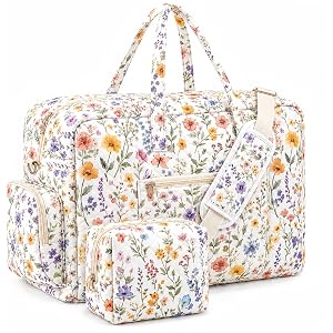 Abbylike Hospital Bag for Women, Quilted Weekender Duffle Bag,Wildflower