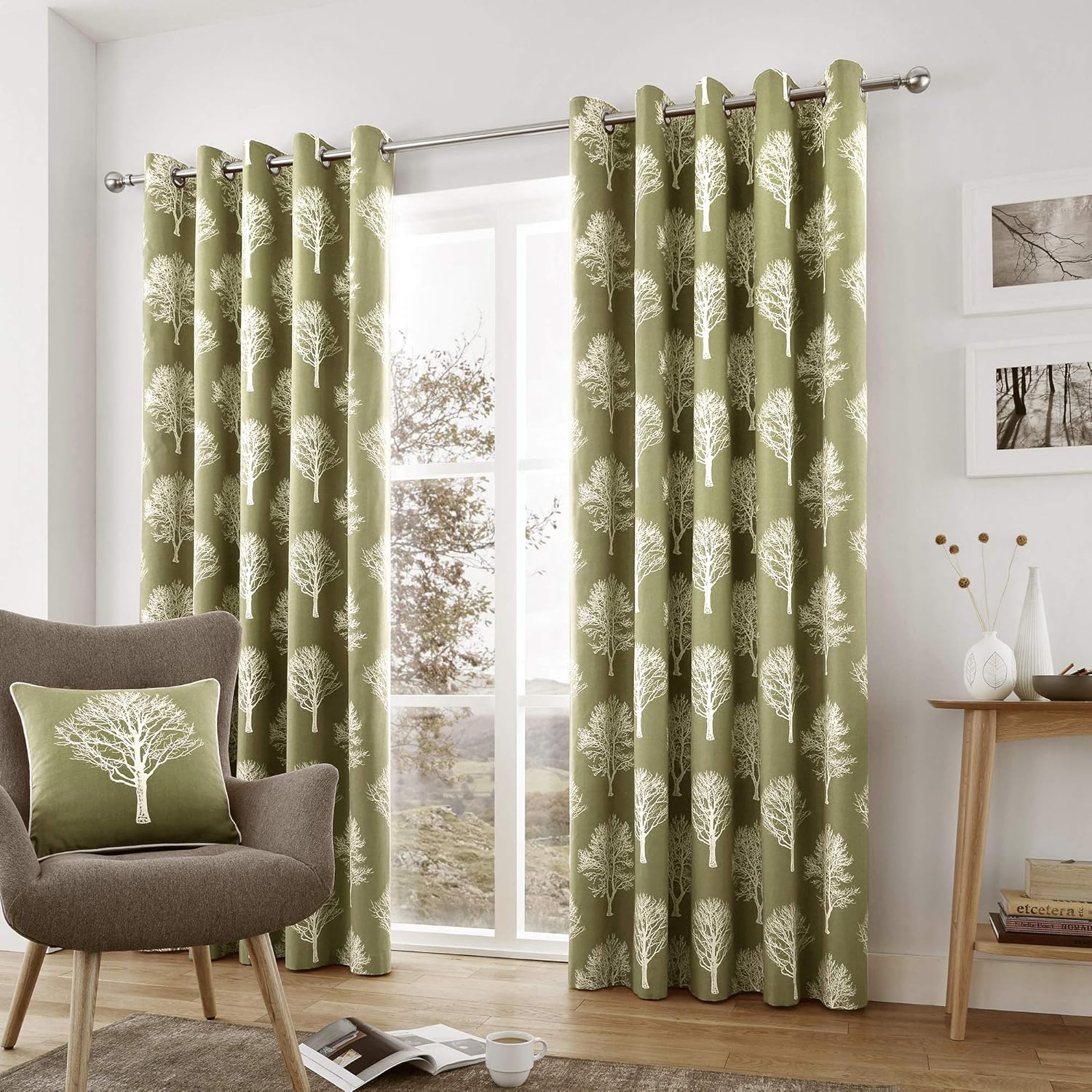 Fusion Woodland Trees 100 Cotton Pair of Eyelet Curtains 66