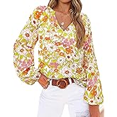 BTFBM Blouses for Women Dressy Casual Floral Summer Boho Tops V Neck Lightweight Long Sleeve Shirts Spring Clothes 2026