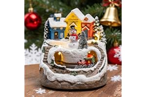 KENANLAN Christmas Village Houses with LED Light & Rotating Train and Music Christmas Musical Ornaments Centerpiece Decor Res