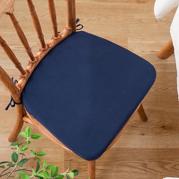 BATTILO CHAIR CUSHIONS FOR DINING CHAIRS WITH TIES, KITCHEN CHAIR PAD WITH NON-SLIP BACKING AND REMOVABLE COVER, INDOOR/OUTDOOR DINING SEAT CUSHION, 16″X16″X2″, SET OF 4, NAVY
