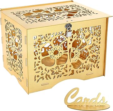 Large Rustic Wood Wooden Diy Envelop Gift Card Boxes With Lock Slot For Reception Anniversary Graduation Birthday Party Parties Baby Shower Artmag Wedding Money Box Holder With Sign Mr Mrs Gold