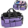 LoDrid Large Wearable Cleaning Caddy Bag with Detachable Divider, Cleaning Supply Tote Organizer with Handles and Adjustable Shoulder Strap for Cleaners & Housekeepers, Purple