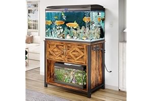 GRUSIGN 40-50 Gallon Fish Tank Stand with Power Outlets, 660LBS Capacity Heavy Duty Metal Aquarium Stand, Double Fish Tank Stand Table with Cabinet