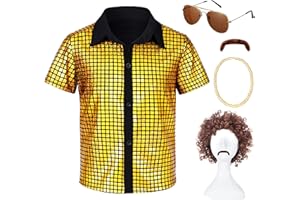 TOGROP 5PCS Kids 60s 70s Disco Costume Sequins Shirts for Boys Halloween Party Cosplay 3-12Years