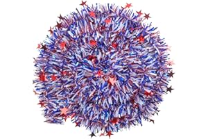 KIMOBER 32.8 Ft 4th of July Tinsel Garland, Shiny Red Star Metallic Garland for Independence Day Memorial Day Decoration