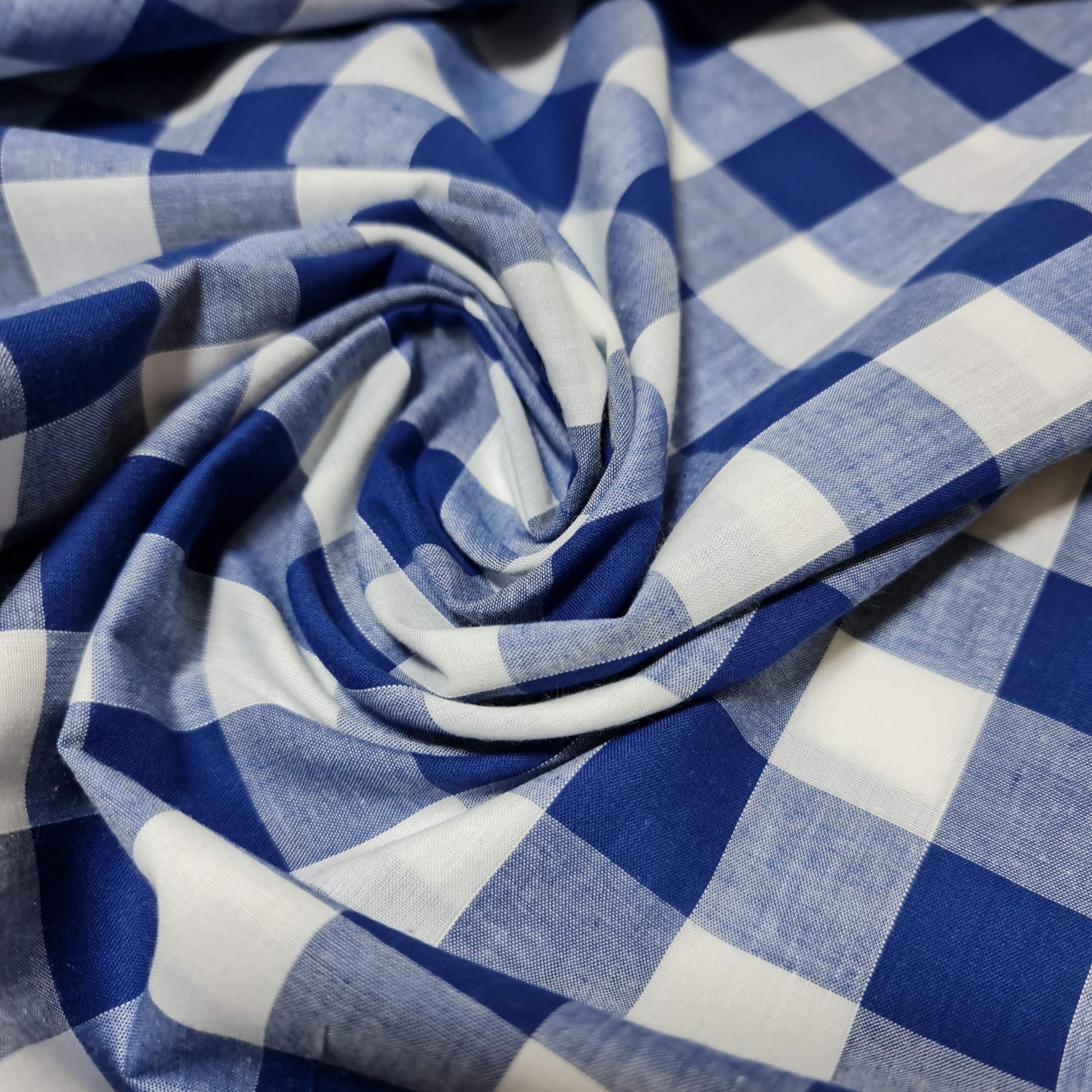 Polycotton Fabric 1" Gingham Check Material Dress Craft Uniform Checked 112cm (Royal Blue, 5 Meter)