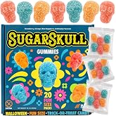 Halloween Sugar Skull Gummies Candy, 20 Fun Size Packs | No Artificial Dyes, Strawberry, Orange, and Blue Raspberry, Dia De Los Muertos, Trick or Treat Bags, Individually Wrapped