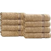 Superior Egyptian Cotton 8-Piece Hand Towel Set, Towel Basics For Quick Dry, Absorbent Small Towels, Facial, Spa, Kitchen, Bathroom Essentials, Apartment, Guest Bath, Soft, Washcloth, Toast