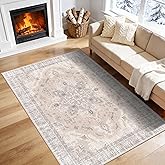 TTelephant 4x6 Area Rug, Soft Non-Slip Vintage Medallion Rug, Low-Pile Printed Indoor Washable Area Rugs for Living Room, Bedroom Bedside, Entryway, Kitchen -Light Blush/Cream