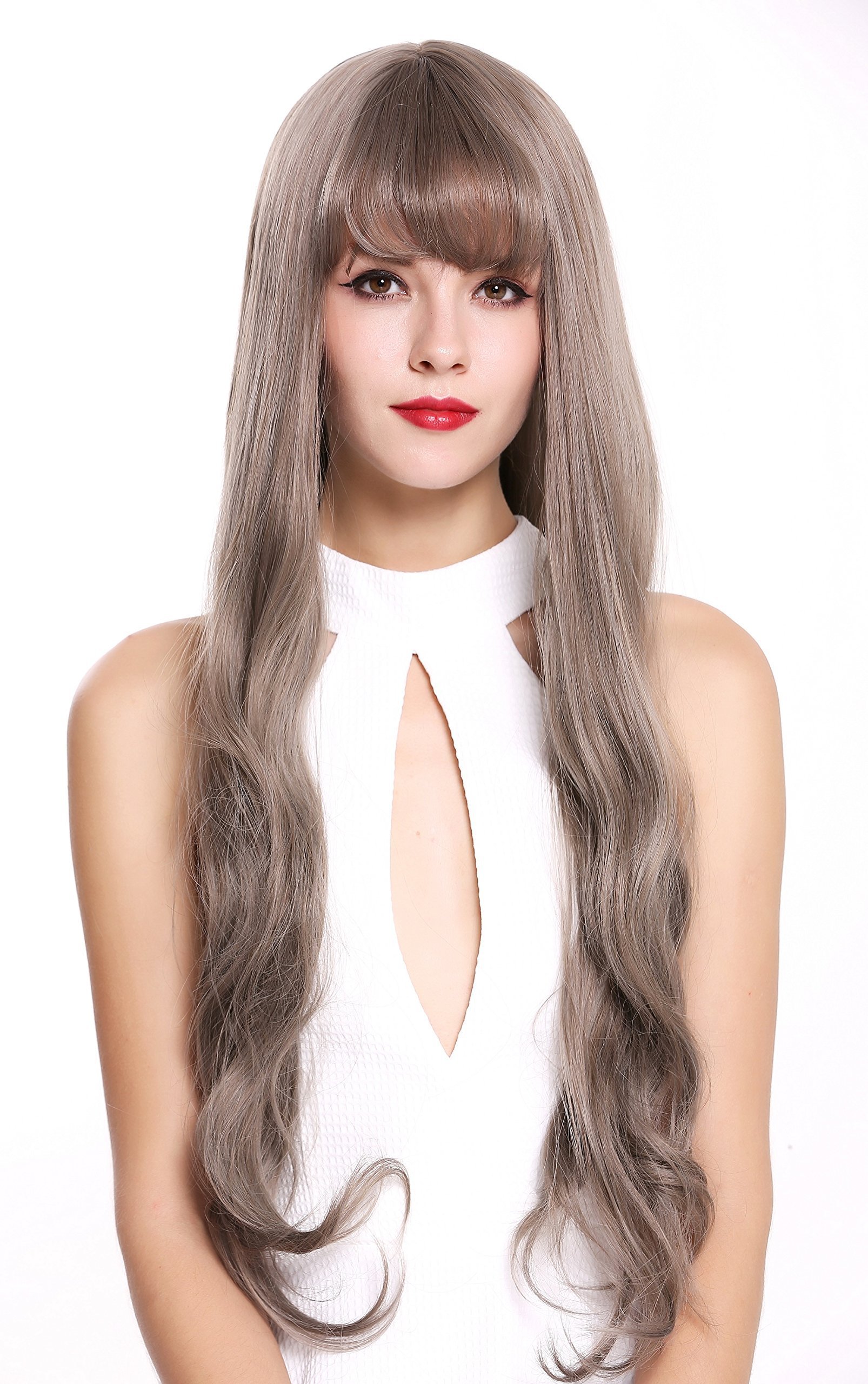 WIG ME UP - 1698-1718 Lady Quality Wig very long slightly wavy bangs fringe peculiar brown auburn silver gray mix