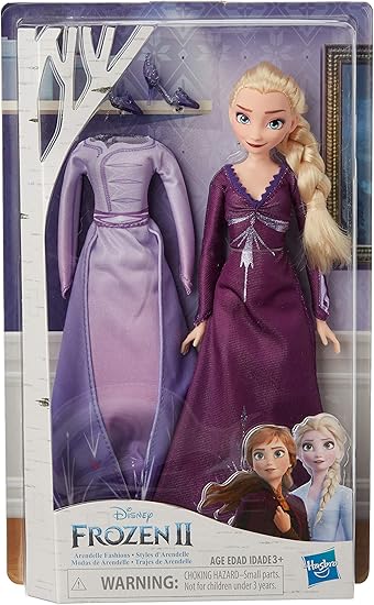 Disney Frozen Arendelle Fashions Elsa Fashion Doll, 2 Outfits, Purple Nightgown and Dress Inspired by Disneys Frozen 2, Toy for Kids 3 Years Old and Up