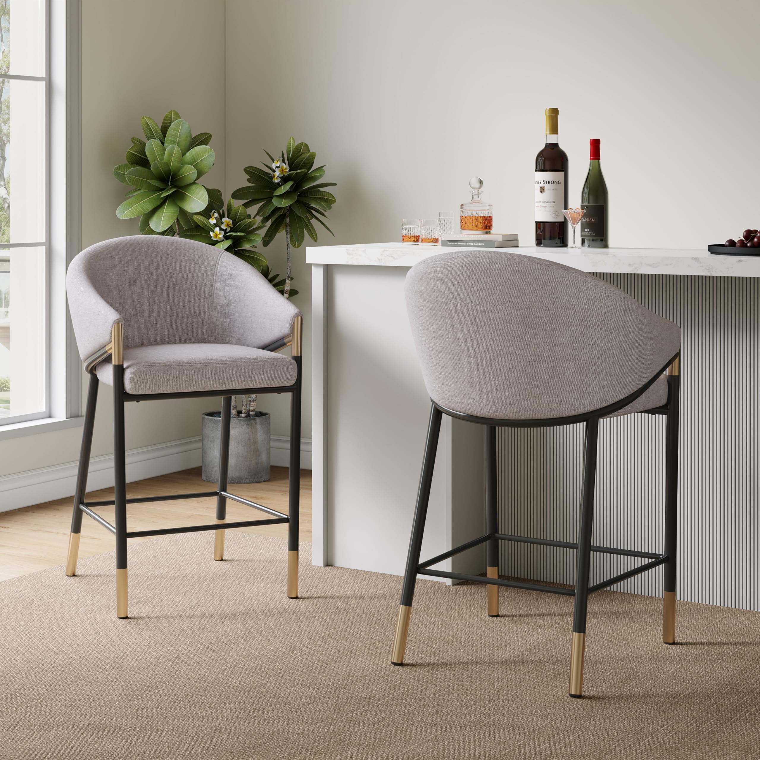 Photo 1 of 1 OF 2 ONLY


Christopher Knight Home Jymer Modern Counter Stool  Kitchen Counter Height Bar Stool, Cocktail Stool with Curved Backrest, Fabric Upholstered Armchair for Home Bar Table, Grey+Gold+Black