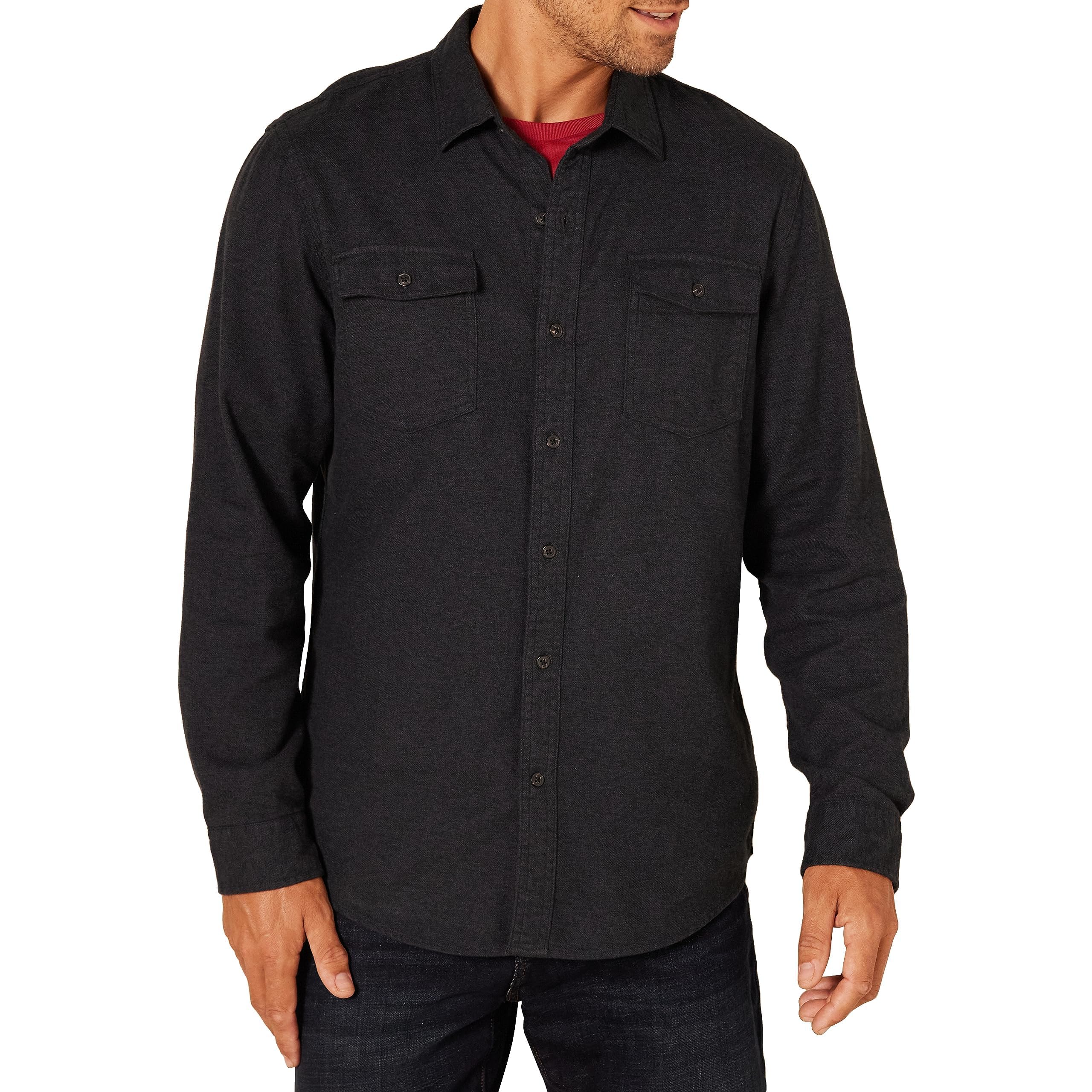 Photo 1 of Amazon Essentials Men's Flannel Shirts, Long-Sleeve, Slim-Fit, Two-Pocket, Plaid, Small, Black small