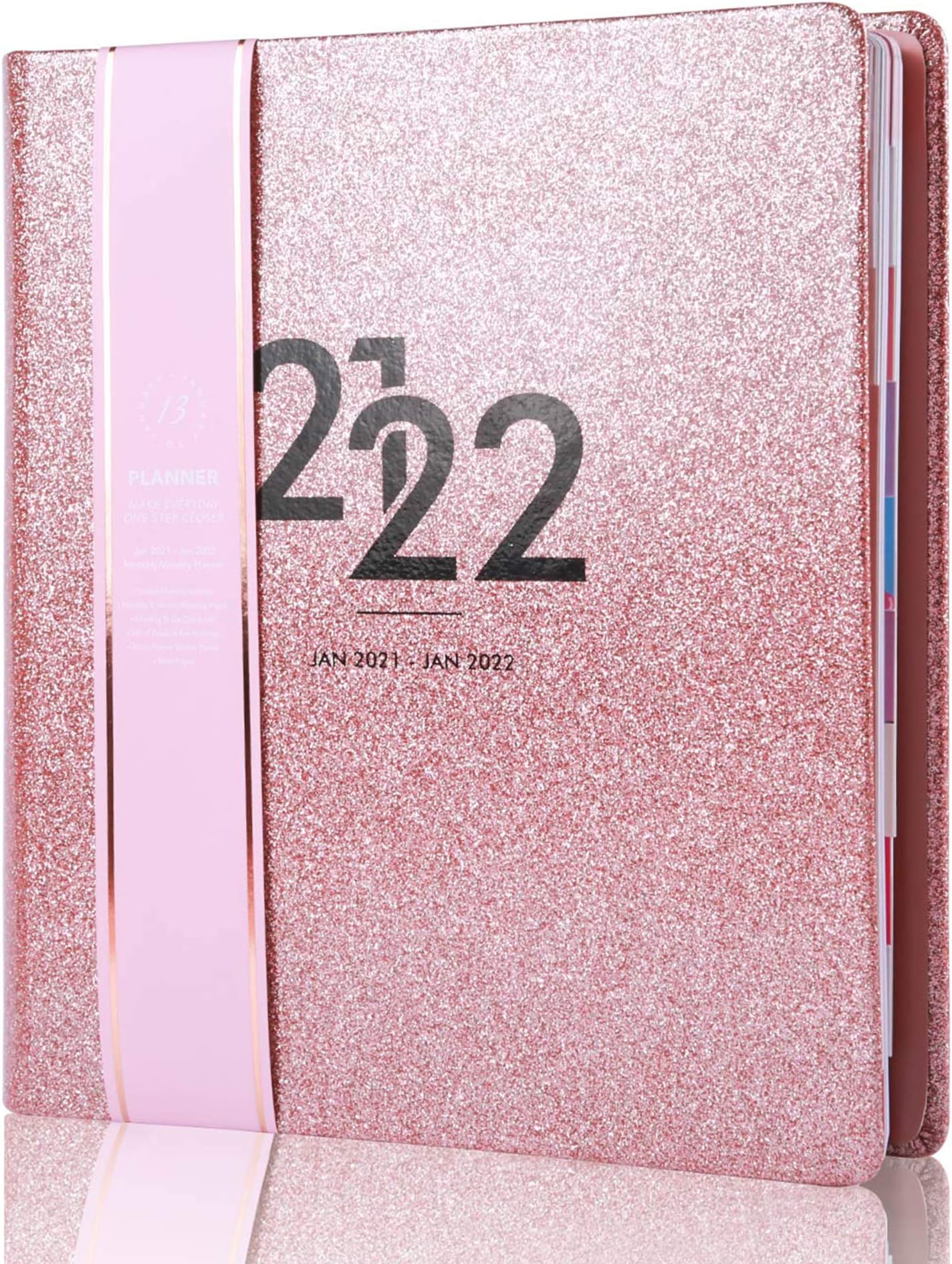 2021 Spiral Planner Weekly & Monthly, Dated Jan 2021 - Jan 2022, 13 Month Hardcover Agenda for Women with Stickers, Monthly Tabs, Dividers, 8.26" x 9.25", Achieve Your Goals & Improve Productivity