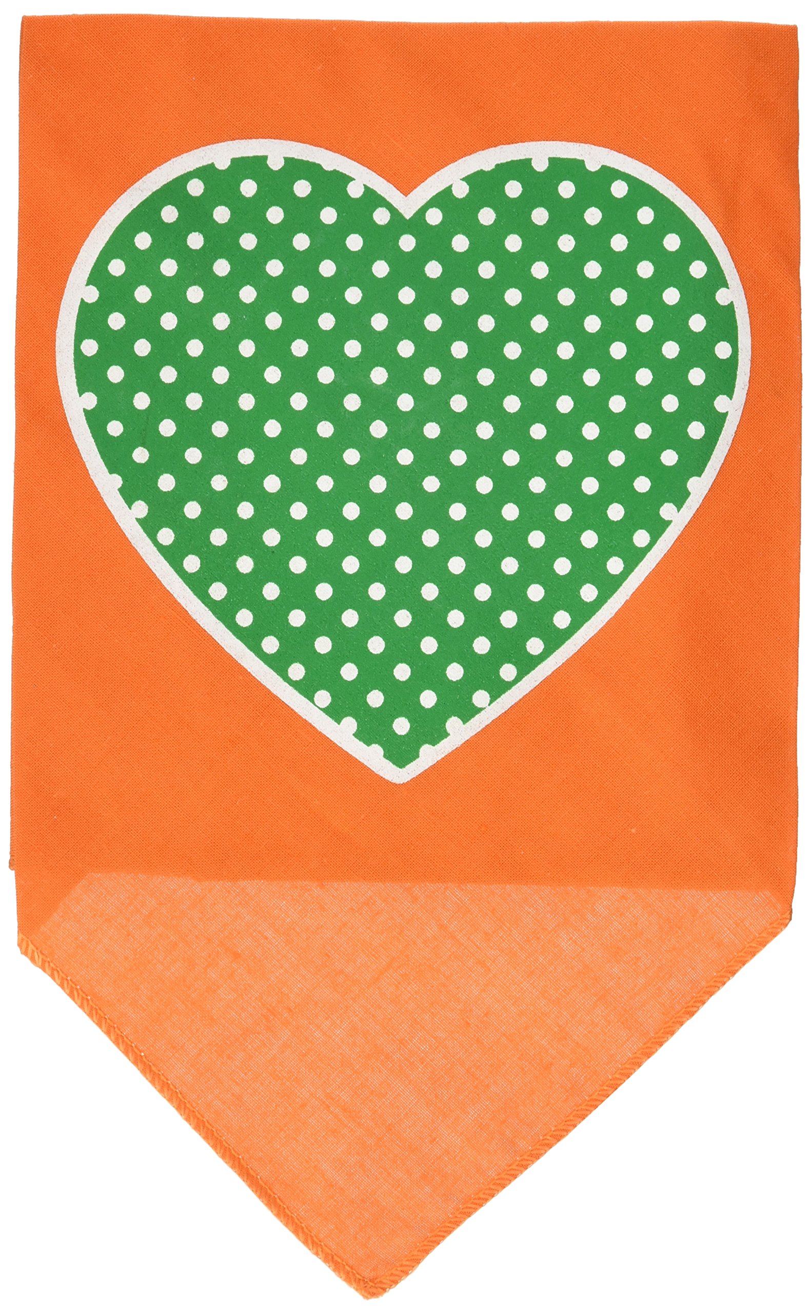 Mirage Green Swiss Dot Heart Screen Print Dog Bandana, Large, Orange