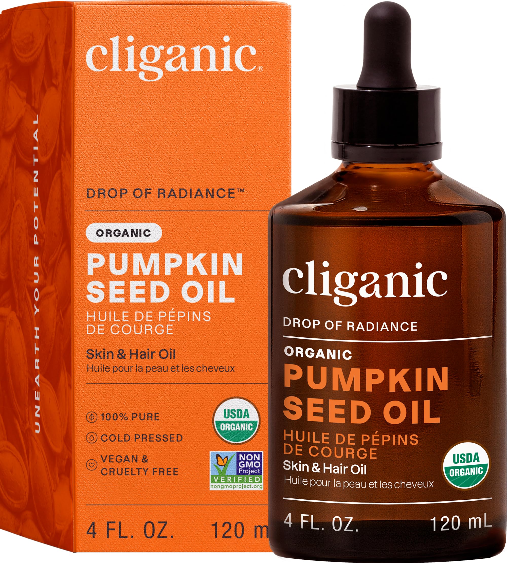 Cliganic Organic Cold Pressed Pumpkin Seed Oil, 100% Pure - For Hair & Face | Natural Unrefined