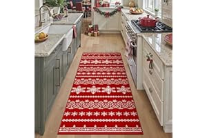 PureCozy Christmas Runner Rug 2x6 Red Washable Carpet Xmas Snowflake Holiday Decor Kitchen Non Slip Soft Low Pile Long Carpet Indoor Throw Rug Laundry Room Living Room Bedroom Dining Room