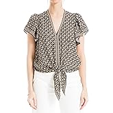 Max Studio Womens Flutter Sleeve Waist Tie Blouse