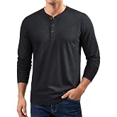 CRYSULLY Men's Cotton Henley Long Sleeve Shirt | Soft Breathable Cotton, Moisture Wicking, Henley Neck, Classic Front Pocket, Lightweight