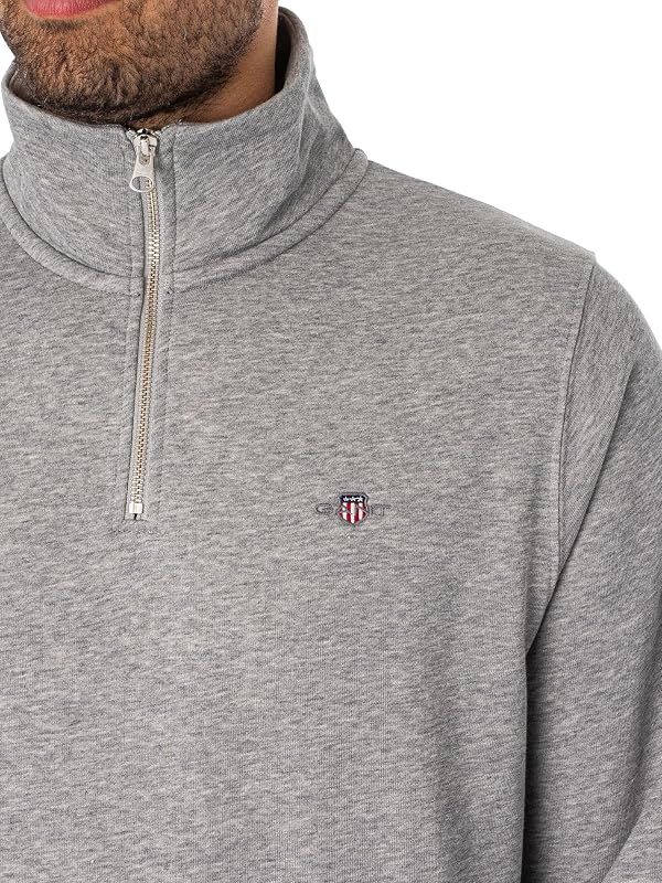 Sweatshirt Escudo Regular GANT Masculino com Meio Fecho, Cinzento Melange, M